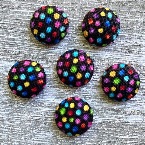 Rainbow Dots (on Black) Fabric Button Earrings
