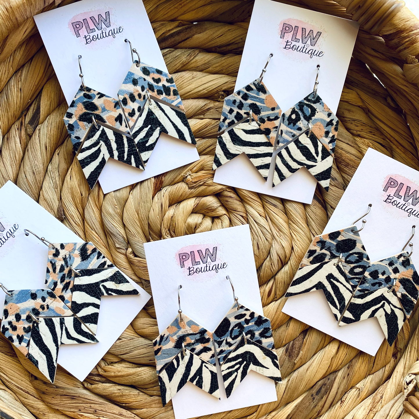 Spring Animal Print Chevron Cork Leather Earrings