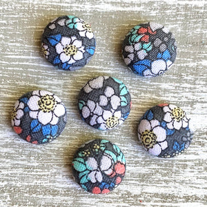 Gray Floral Fabric Button Earrings