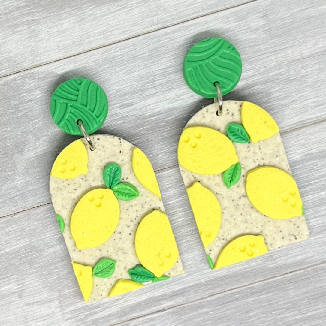 Lemon Polymer Clay Slab Earrings