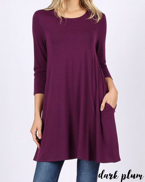 3/4 Sleeve Swing Tunic with Pockets