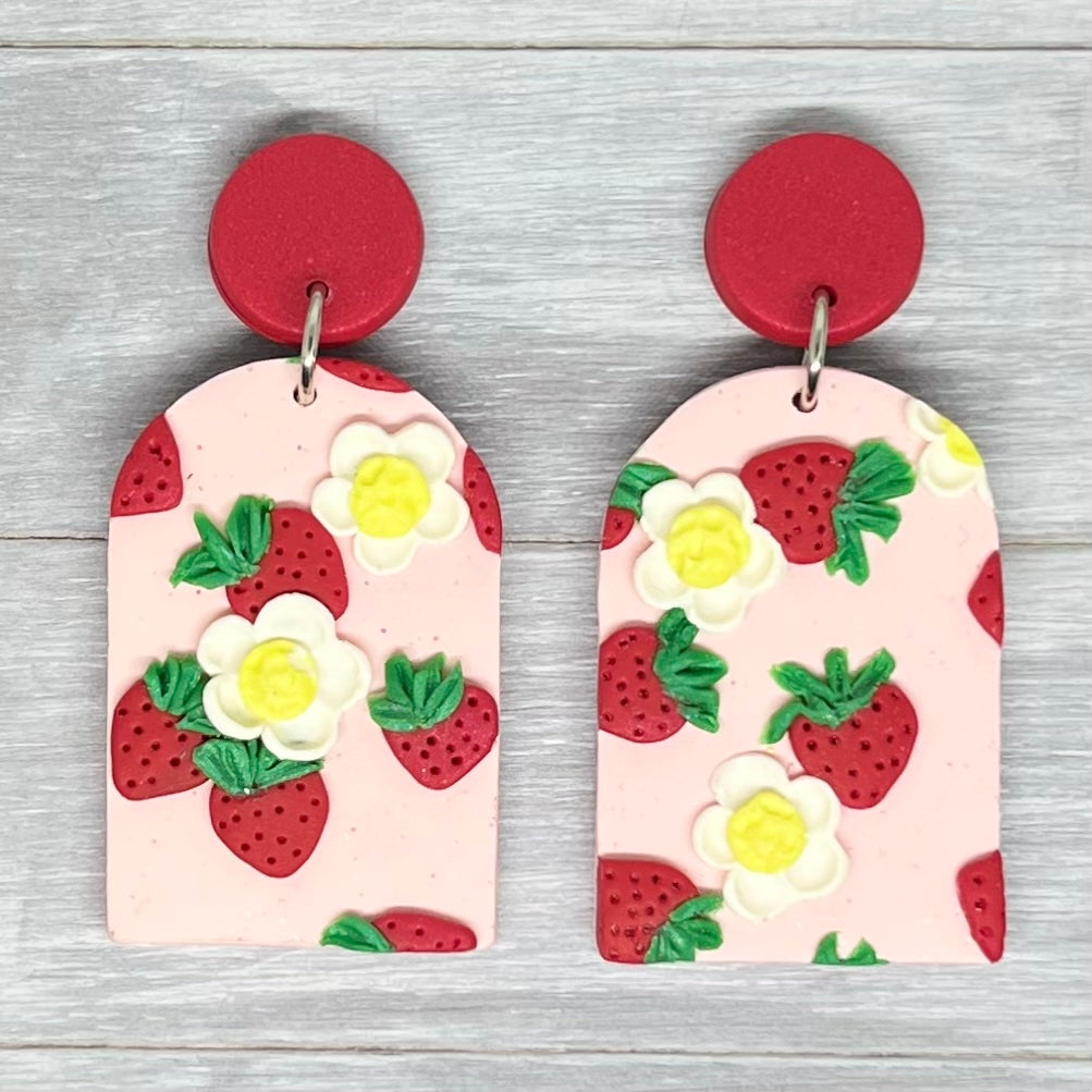 Strawberry Polymer Clay Slab Earrings