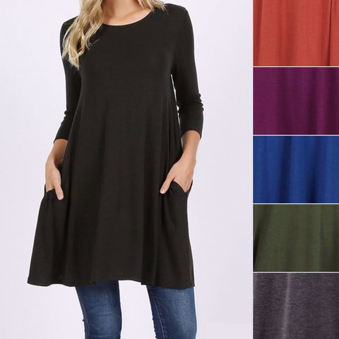 3/4 Sleeve Swing Tunic with Pockets