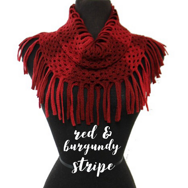 Striped Knit Tassel Infinity Scarf