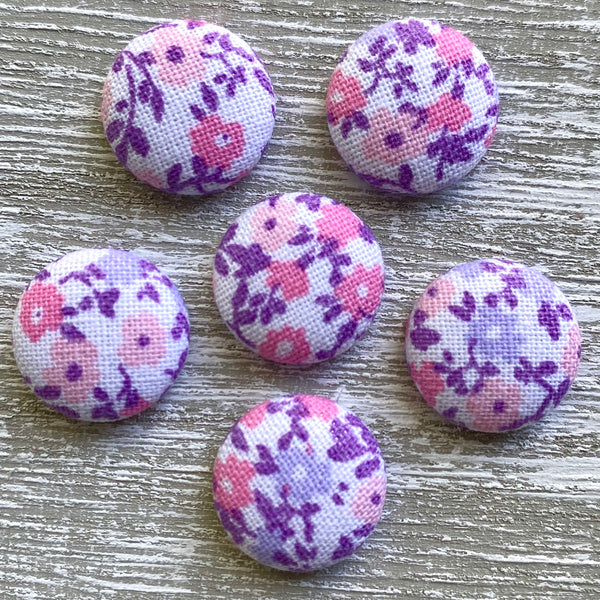 Pink & Purple Floral Fabric Button Earrings
