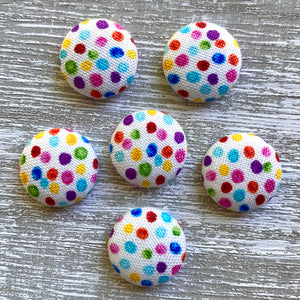 Rainbow Dots (on White) Fabric Button Earrings