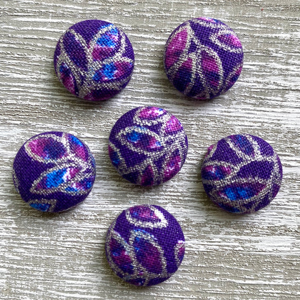 Purple Galaxy Leaves Fabric Button Earrings