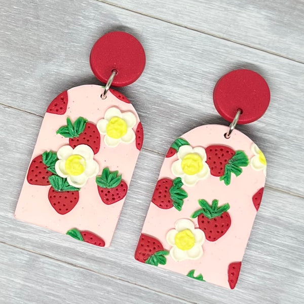 Strawberry Polymer Clay Slab Earrings