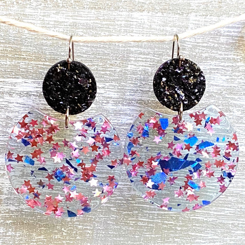 Blue & Pink Star Glitter Acrylic/Leather Dangles