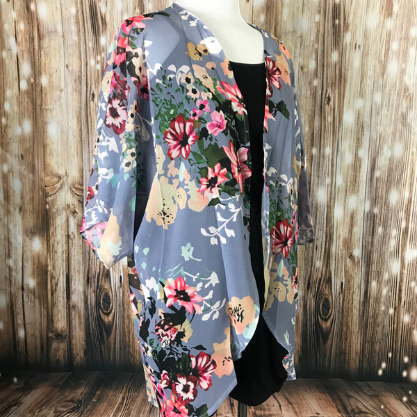 Gray Floral Kimono