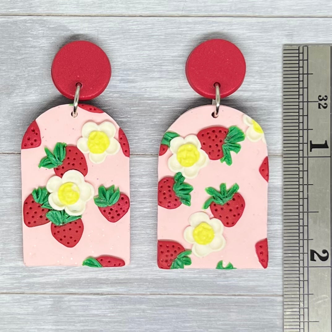 Strawberry Polymer Clay Slab Earrings