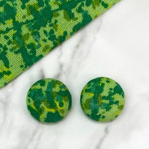 Green Splatter Fabric Button Earrings