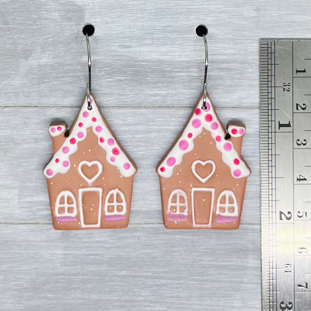 Gingerbread House Polymer Clay Dangles