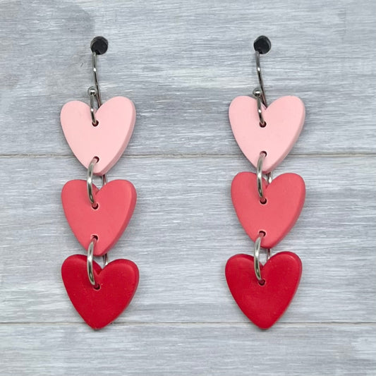 Valentine Heart Trio Polymer Clay Dangles