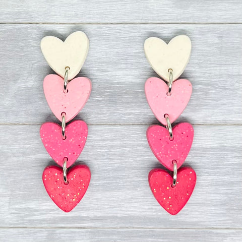 Pink Heart Strings Polymer Clay Stud Dangles