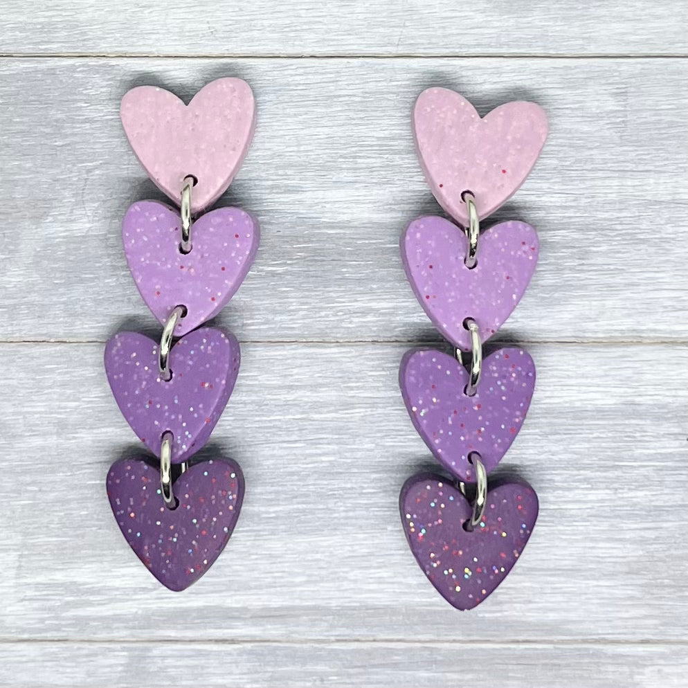 Purple Heart Strings Polymer Clay Stud Dangles