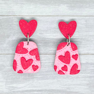"Love You Too" Pink Polymer Clay Stud Dangles