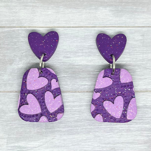 "Love You Too" Purple Polymer Clay Stud Dangles