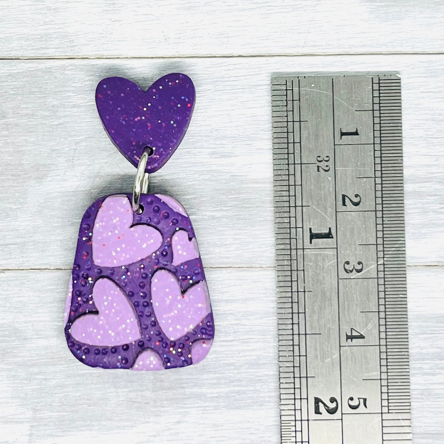 "Love You Too" Purple Polymer Clay Stud Dangles