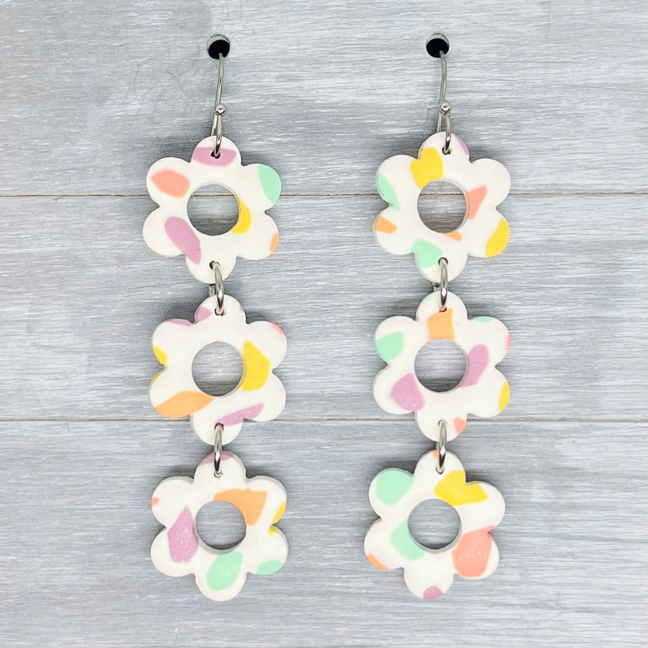 Spring Terrazzo Flower Trio Polymer Clay Dangles