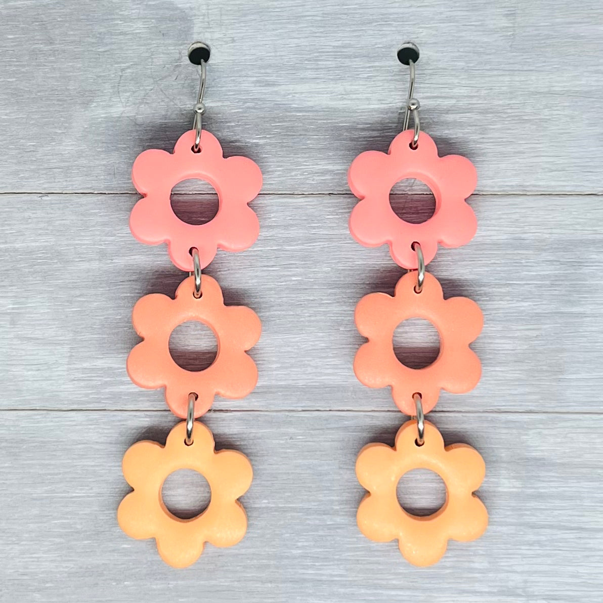 Spring Ombre Flower Trio Polymer Clay Dangles