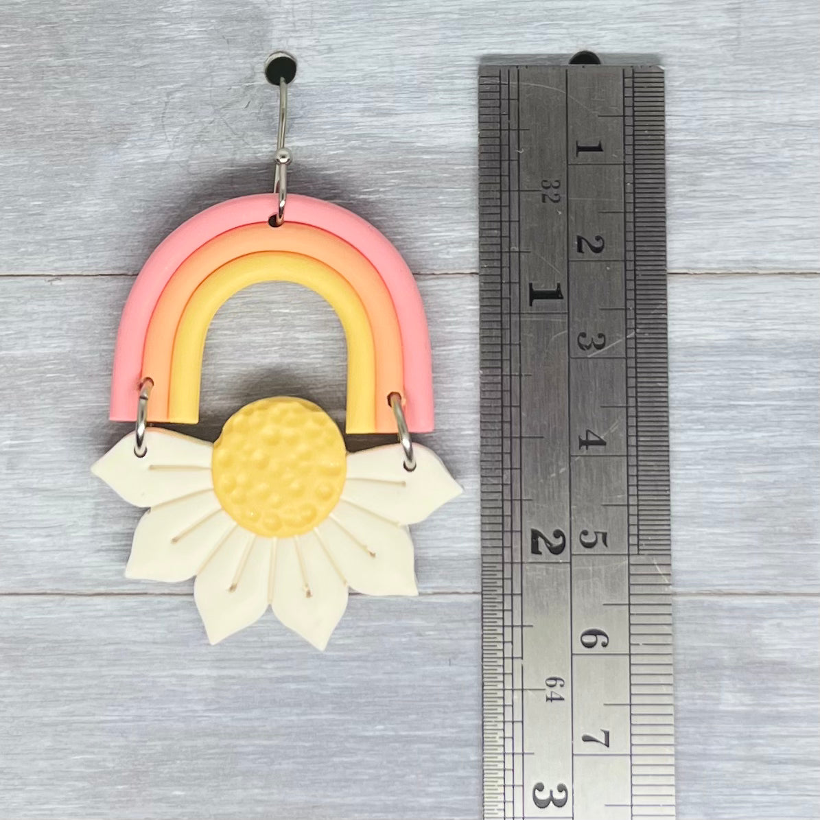 Warm Rainbow Arch Daisy Polymer Clay Dangles