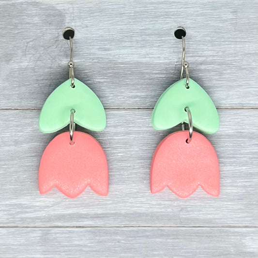 Pink Tulip Polymer Clay Dangles