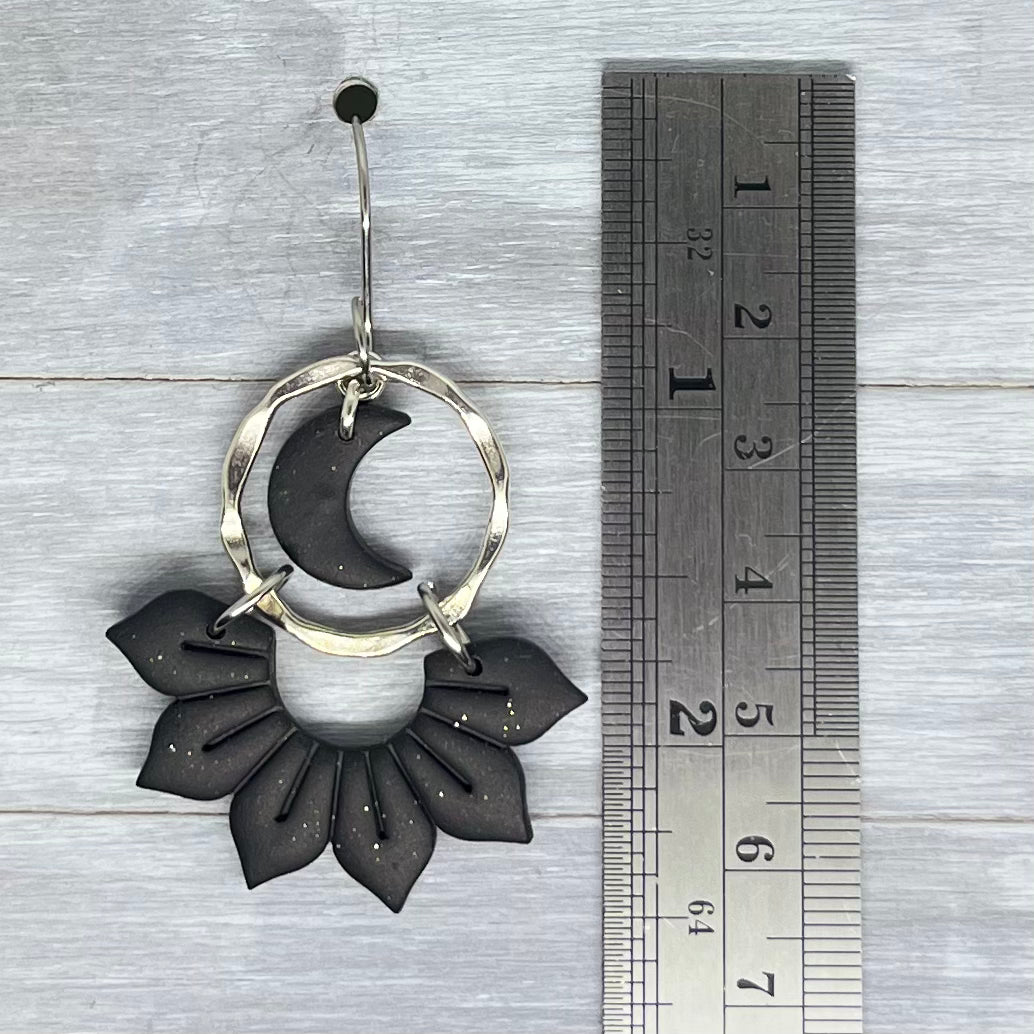 Black Moon Flower Polymer Clay Dangles