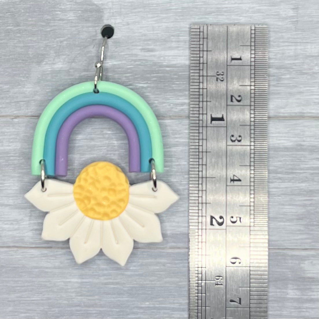 Cool Rainbow Arch Daisy Polymer Clay Dangles