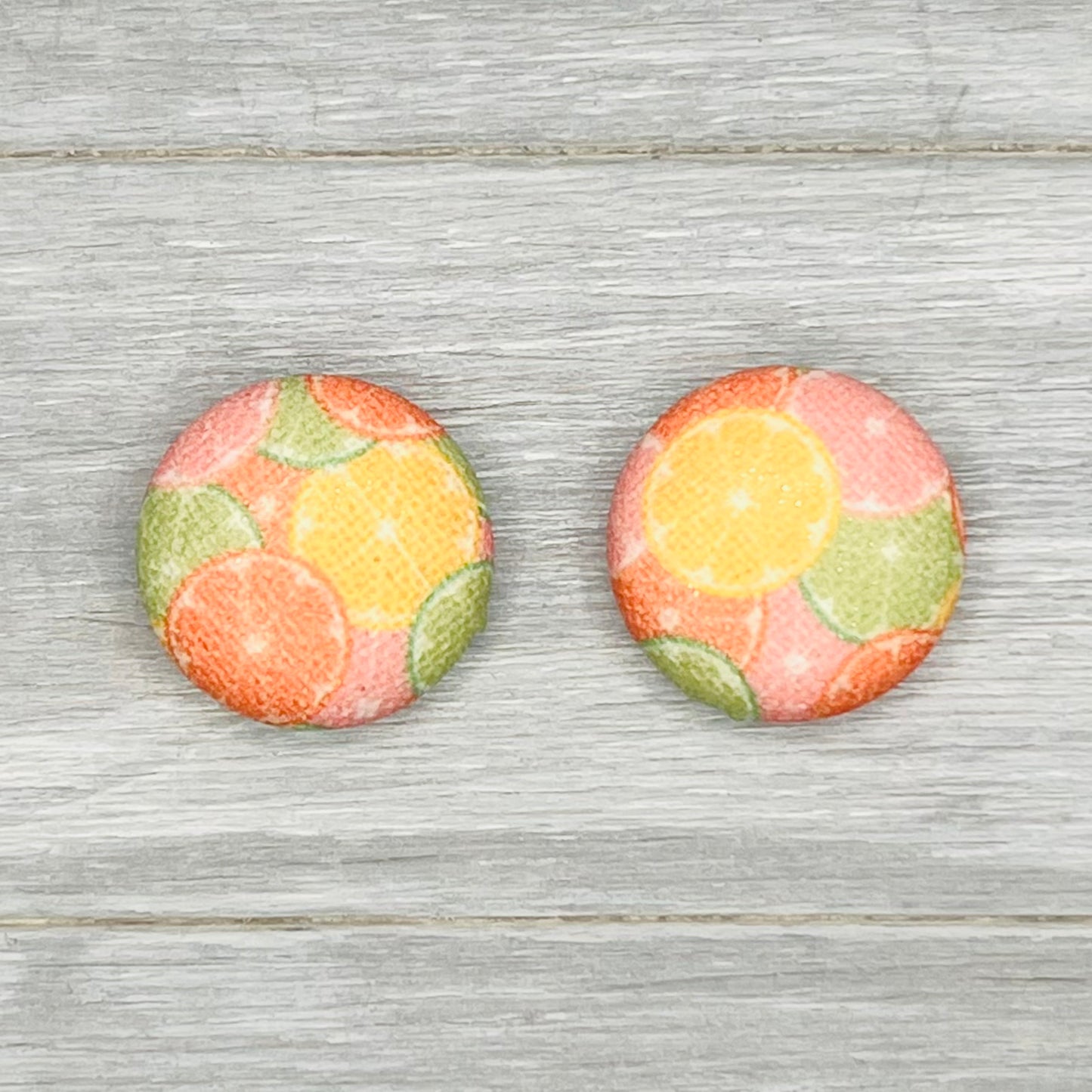 Citrus Mix Fabric Button Earrings