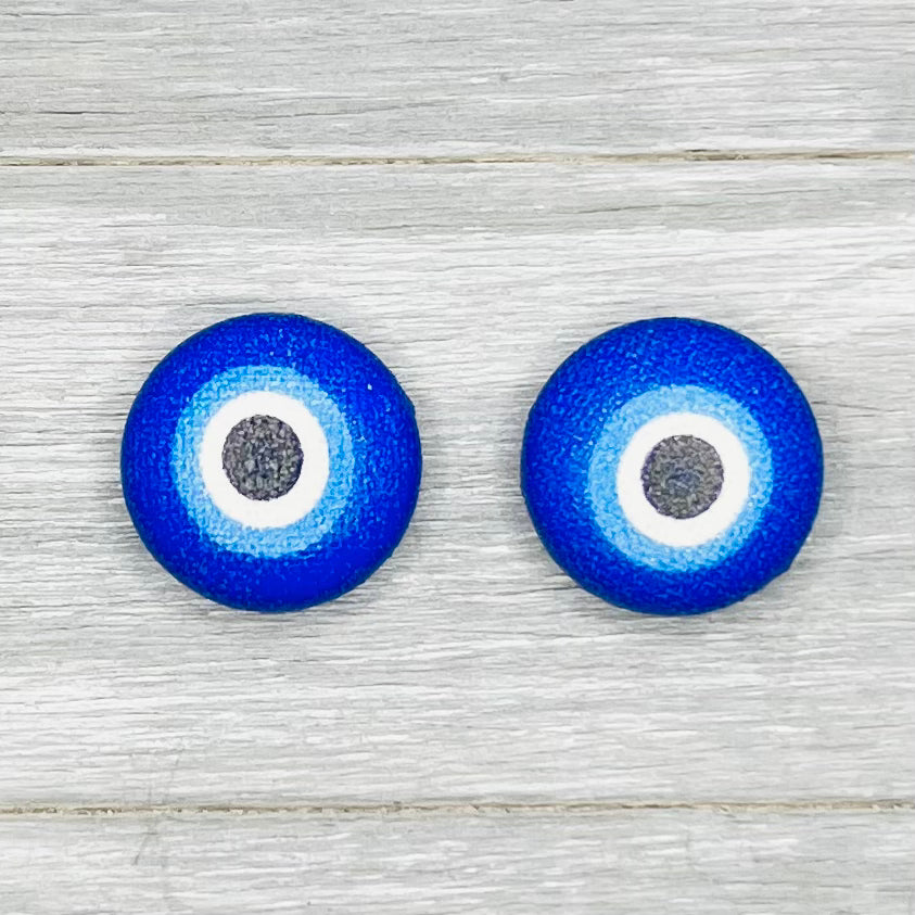 Evil Eye Fabric Button Earrings