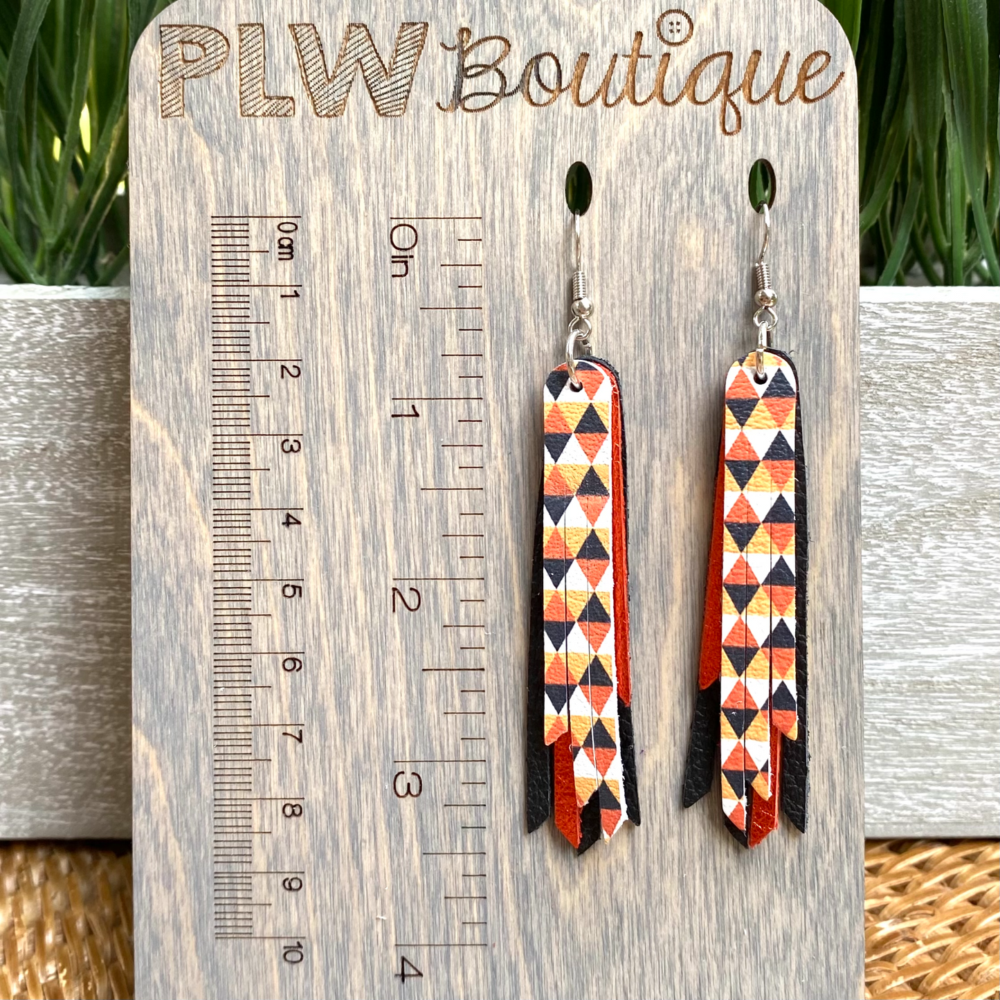 Geometric Halloween and Metallic Orange Layered Fringe Earrings