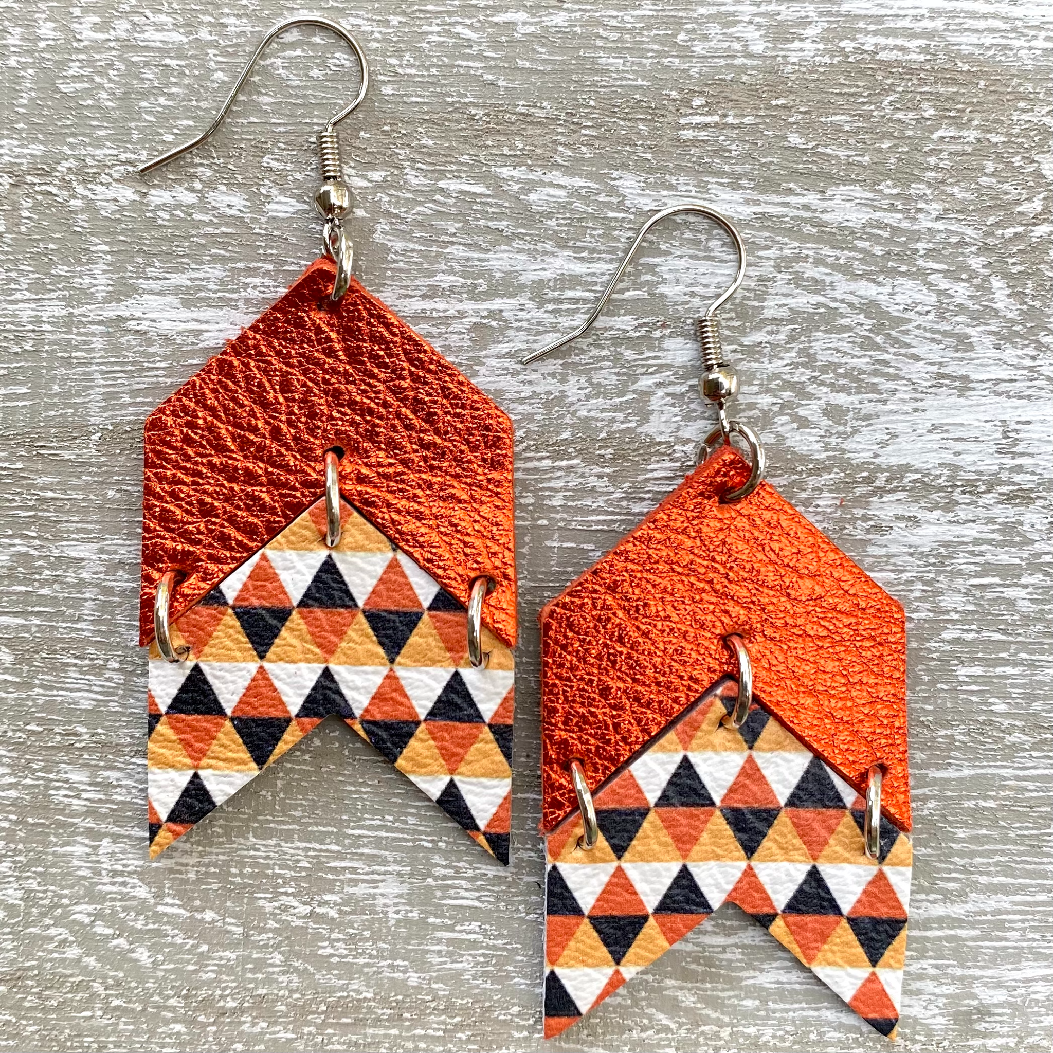 Geometric Halloween and Metallic Orange Chevron Earrings