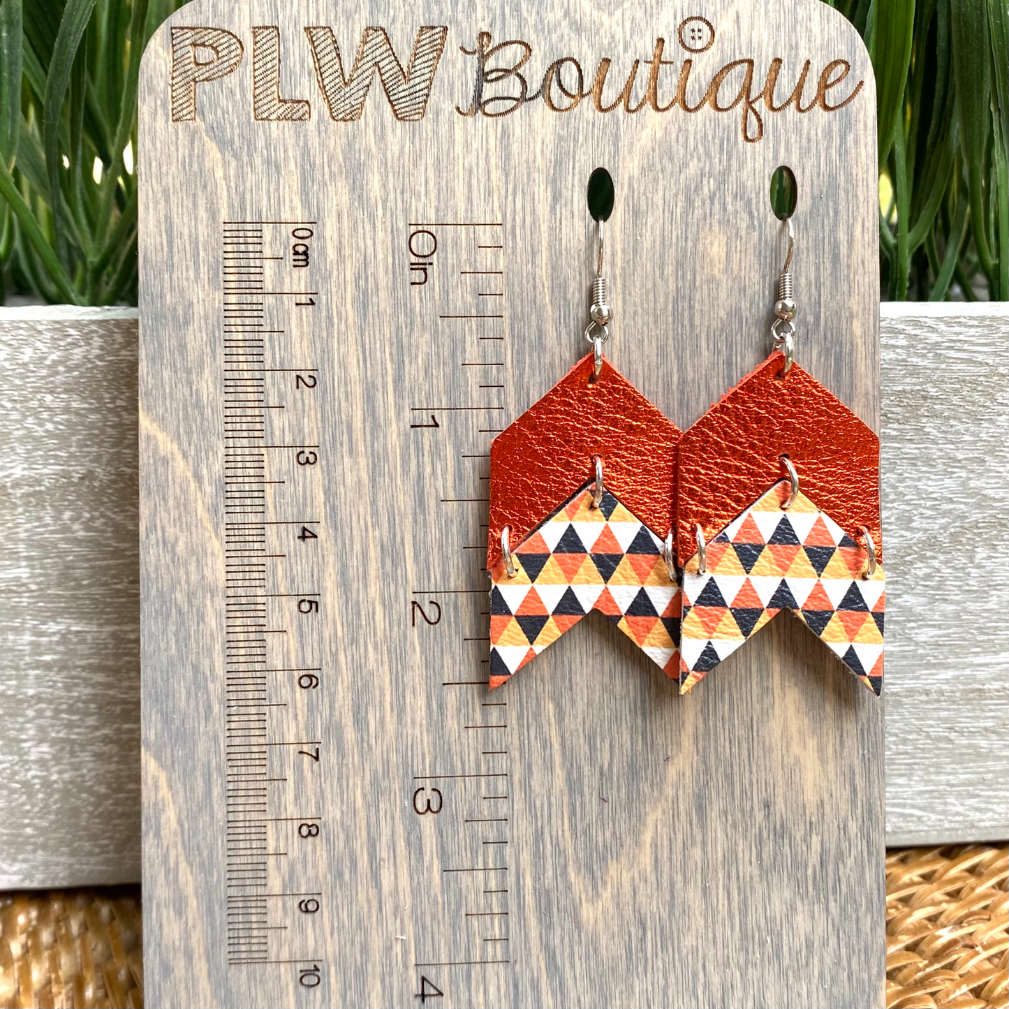 Geometric Halloween and Metallic Orange Chevron Earrings