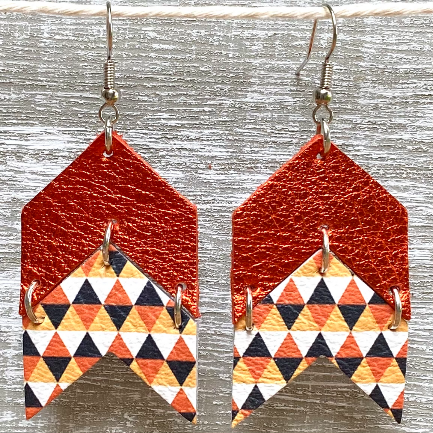 Geometric Halloween and Metallic Orange Chevron Earrings