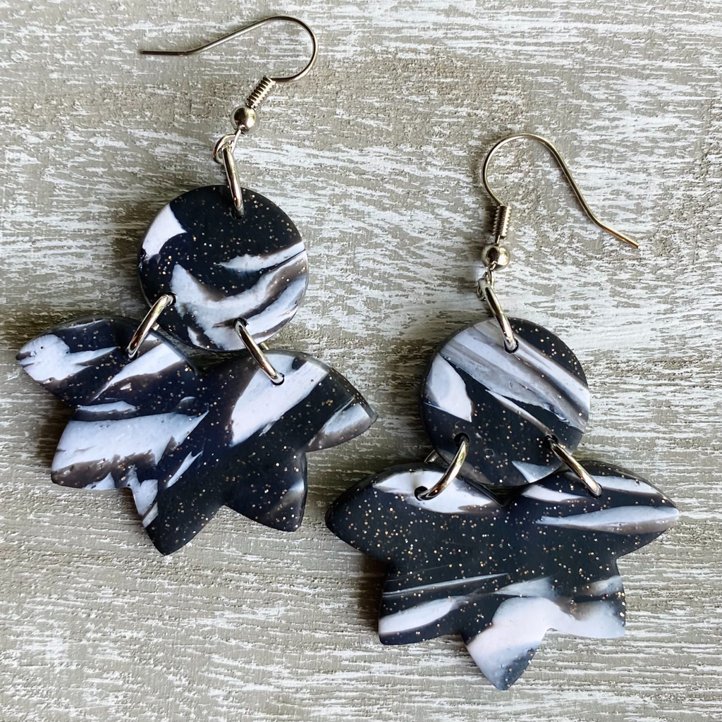 Black White Marble Polymer Clay Earrings