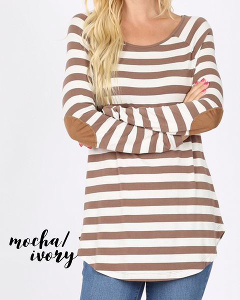 Striped Boatneck with Elbow Patch