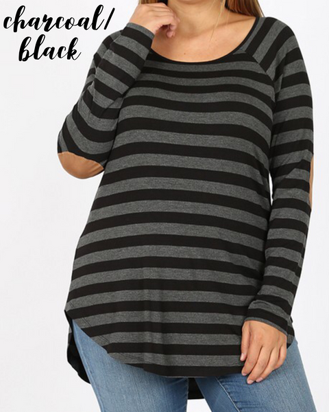Striped Boatneck with Elbow Patch