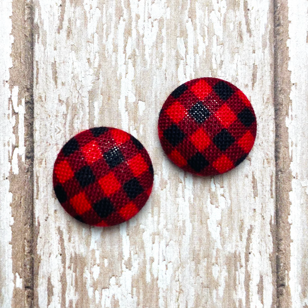 Buffalo Plaid Fabric Button Earrings