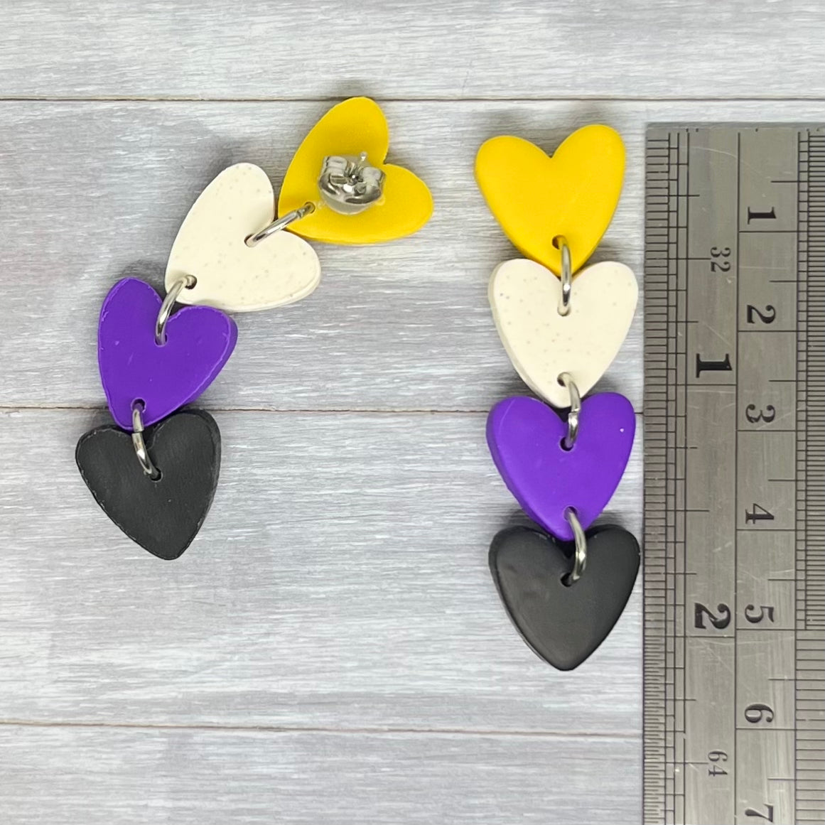 Non Binary Pride Heart Stud Dangles