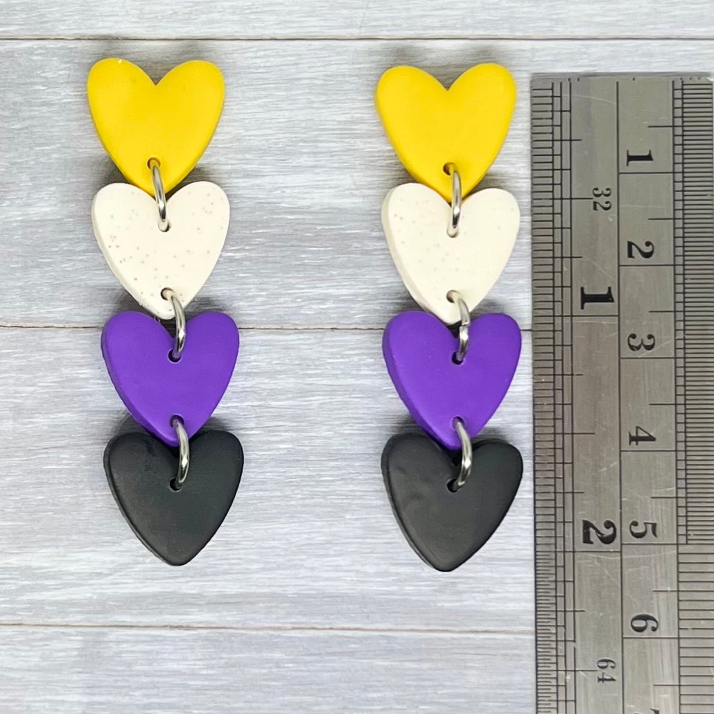 Non Binary Pride Heart Stud Dangles