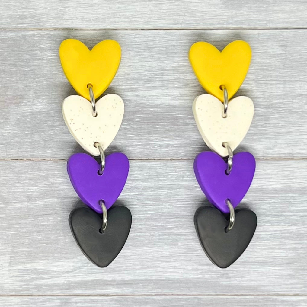 Non Binary Pride Heart Stud Dangles