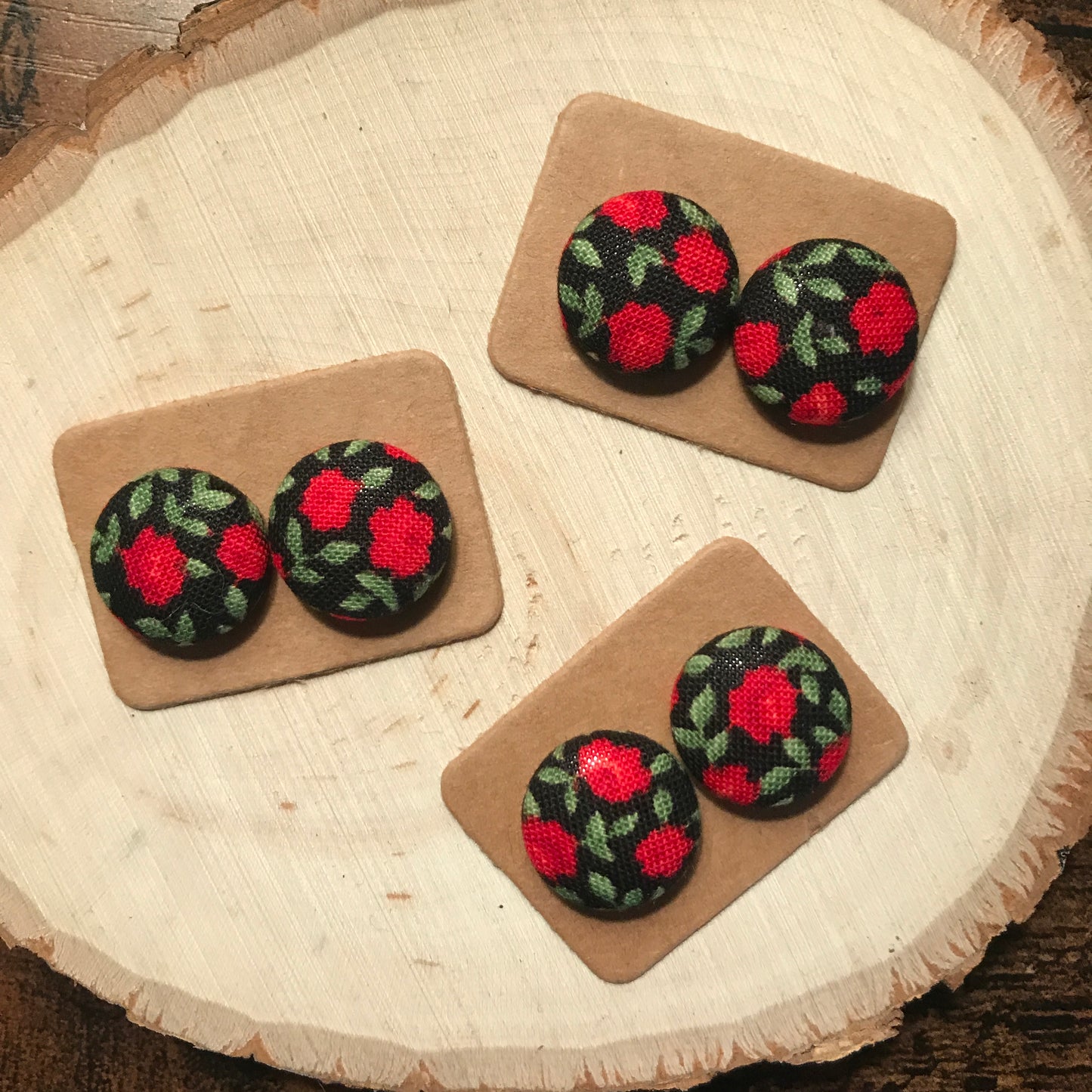 Rose Fabric Button Earrings