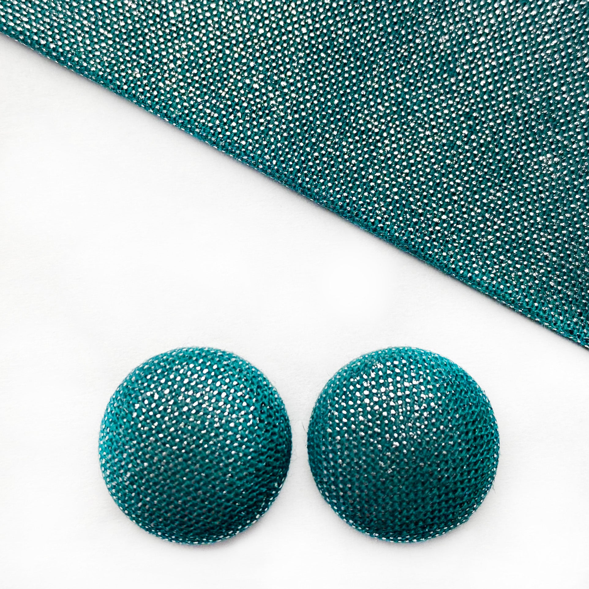 Metallic Teal Fabric Button Earrings