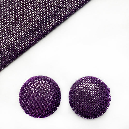 Metallic Purple Fabric Button Earrings