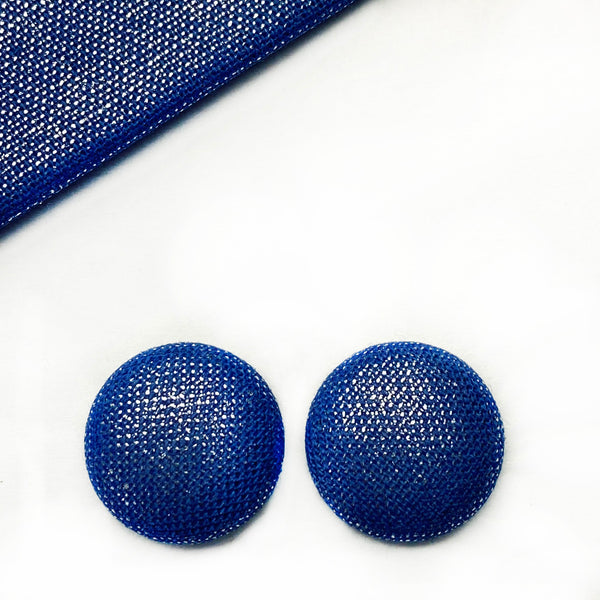 Metallic Blue Fabric Button Earrings