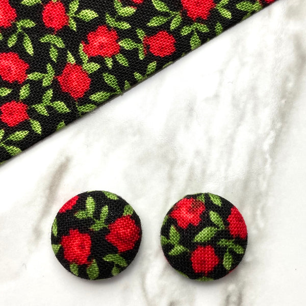 Rose Fabric Button Earrings