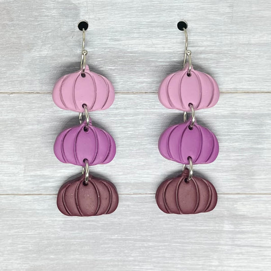 Purple Pumpkin Trio Polymer Clay Dangles