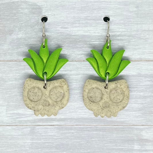 Skull Plant Pot Polymer Clay Dangles