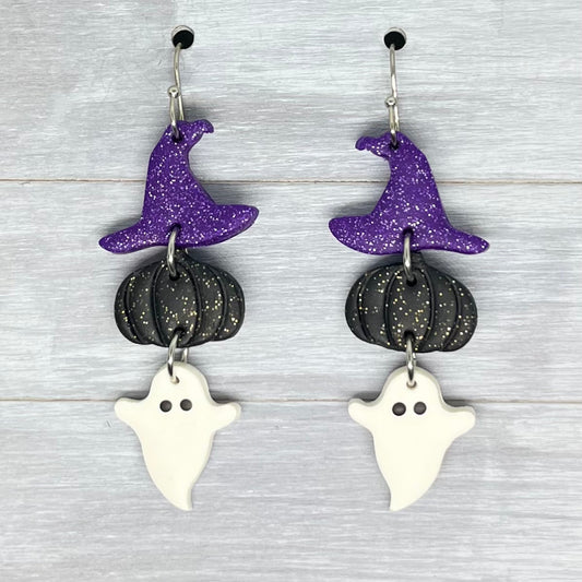 Purple Halloween Trio Polymer Clay Dangles